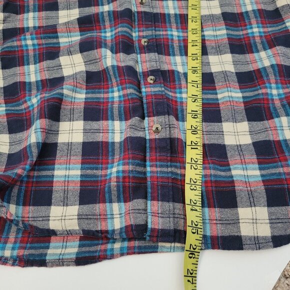 Denim & Flower Flannel Shirt Women's sz M Red White Blue Plaid Button Down Shirt - Picture 7 of 7